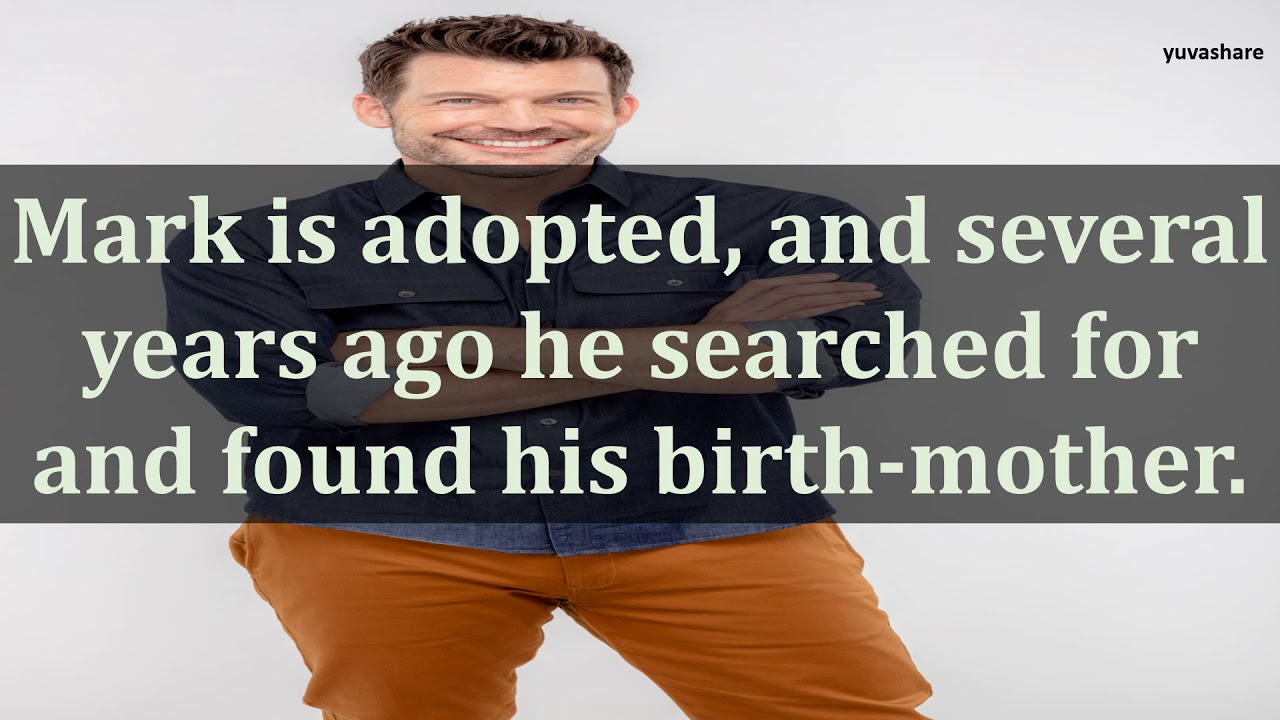 Person standing with arms folded, smiling. Text overlay says, "Mark is adopted, and several years ago he searched for and found his birth-mother.