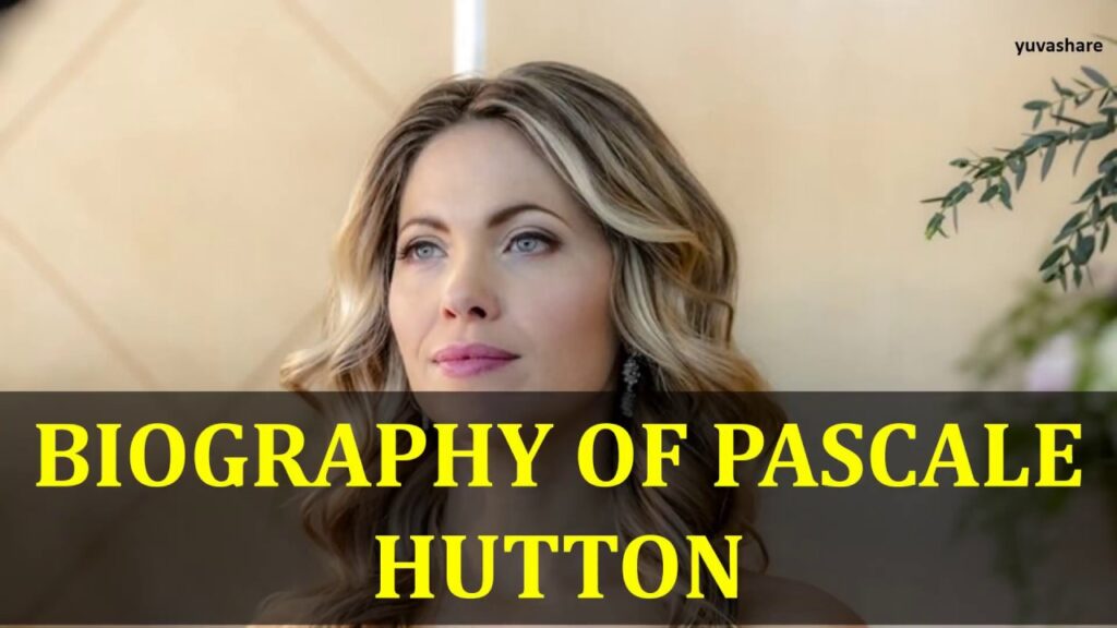 Image of a person with long hair looking to the side. Text overlay reads: "Biography of Pascale Hutton.