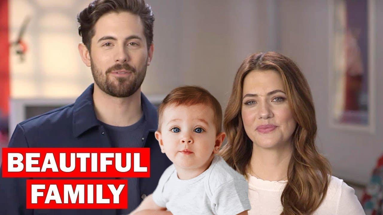 A man, woman, and baby pose together, with the text "Beautiful Family" on the image.