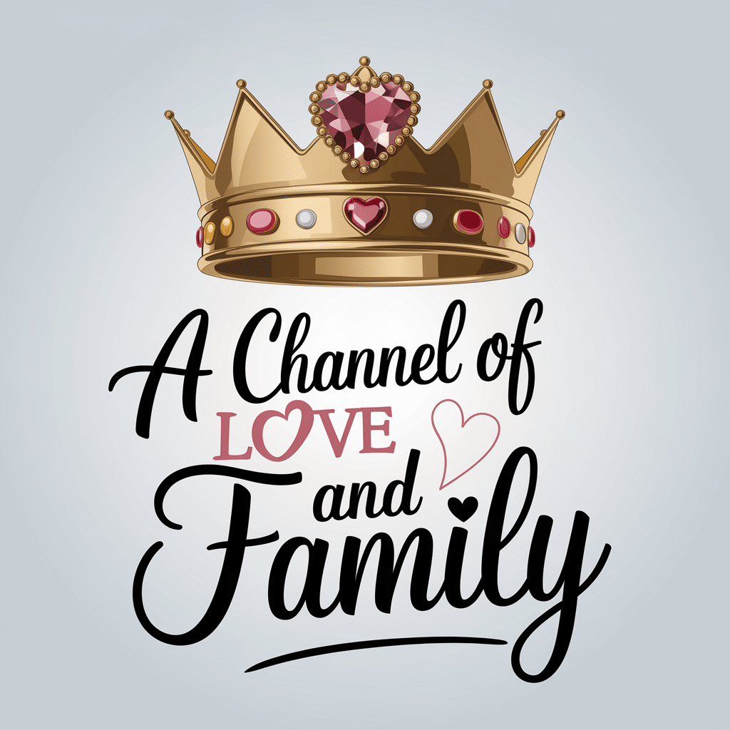 Illustration of a golden crown with a heart-shaped gem above the text "A Channel of Love and Family.