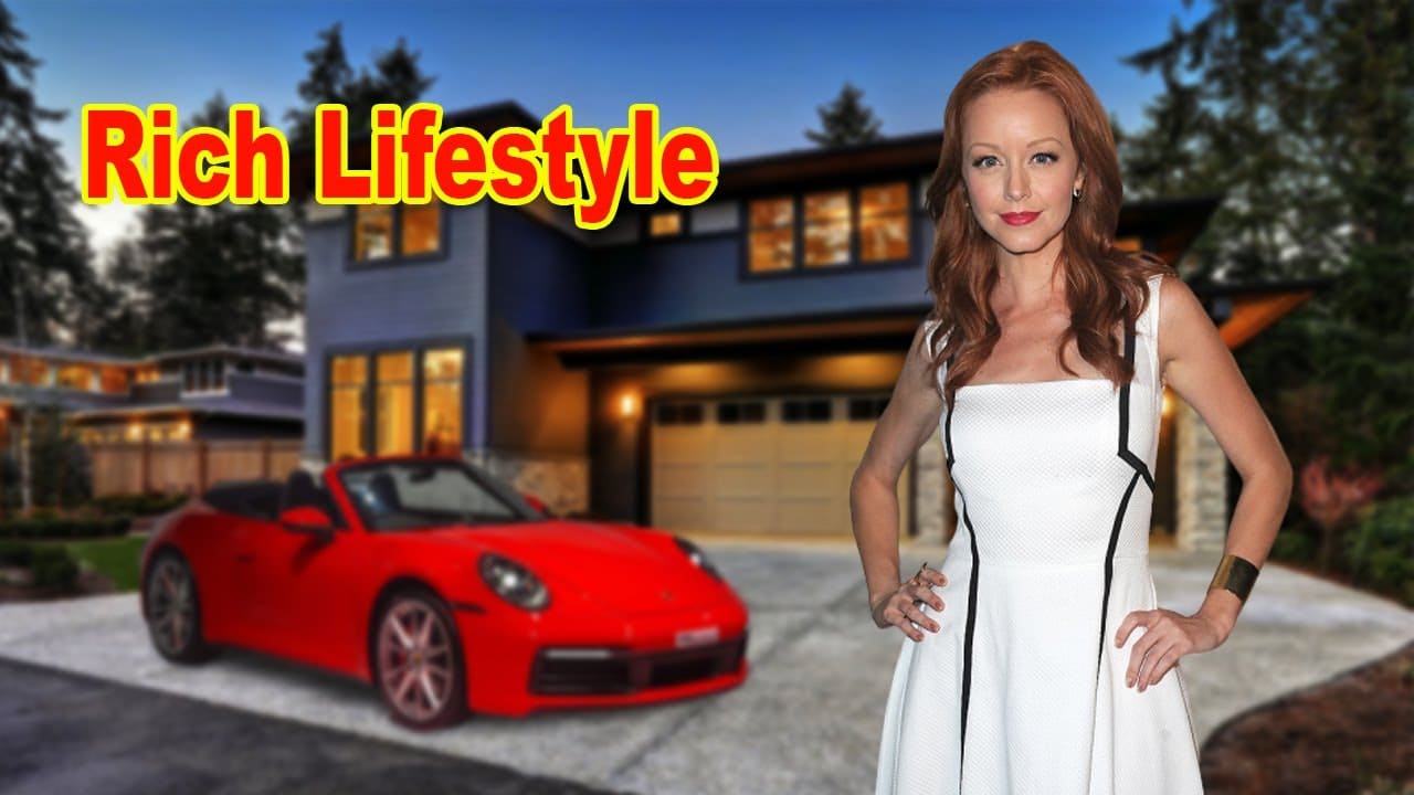 A woman in a white dress stands in front of a modern house with a red convertible. The text reads "Rich Lifestyle.