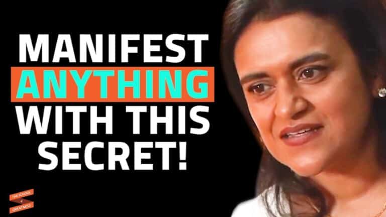 Image showing a woman with the text "Manifest Anything with This Secret!" in bold letters on a black background.